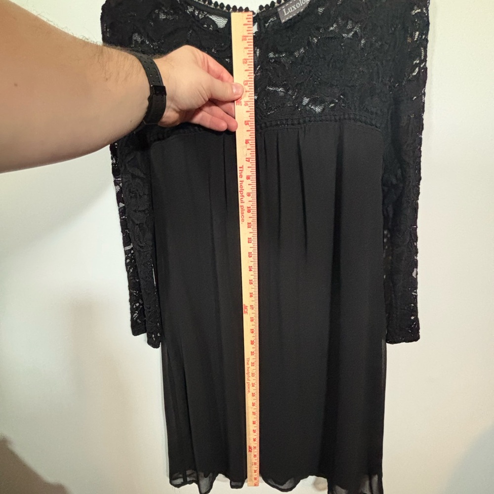 Luxology Women’s Black Lace Dress Size 10 3/4 Sleeve Chiffon - Picture 9 of 13